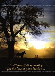 Loss of brother Horse and Oak Tree in the Sunset Sympathy Card