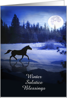 Winter Solstice Snow and Troting Horse Customizable card
