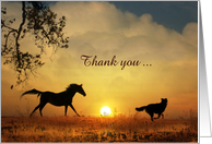 Horse & Dog in the Sunrise Thank You Customize card
