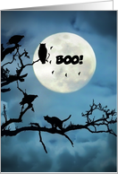Happy Halloween Boo Customizable Card with Cat, Owl, Bats and Vultures card