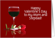 Red Wine & Rose Customizable Valentine’s Day for Mother/Mom & Stepdad card