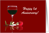 Red Wine & Rose Customizable Happy 1st Anniversary card