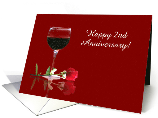 Red Wine & Rose Customizable Happy 2nd Anniversary card (1347838)