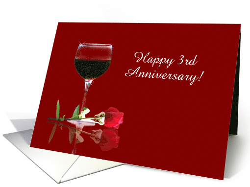 Red Wine & Rose Customizable Happy 3rd Anniversary card (1347844)
