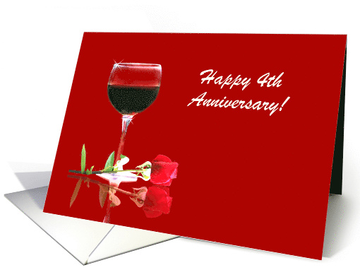 Red Wine & Rose Customizable Happy 4th Anniversary card (1347848)