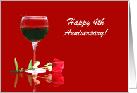 Red Wine & Rose Customizable Happy 4th Anniversary card