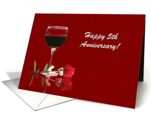 Red Wine & Rose Customizable Happy 5th Anniversary card (1347850)