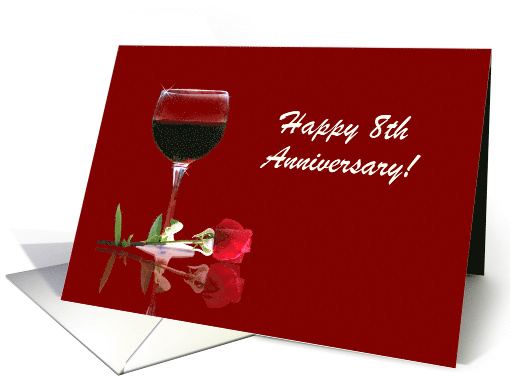 Red Wine & Rose Customizable Happy 8th Anniversary card (1347856)