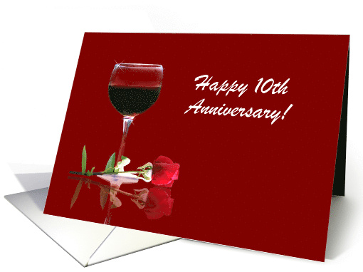 Red Wine & Rose Customizable Happy 10th Anniversary card (1347946)