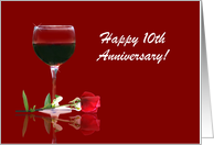 Red Wine & Rose Customizable Happy 10th Anniversary card