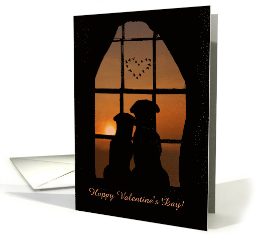 Two Dogs in the Sunset Happy Valentine's Day Card Customizable card