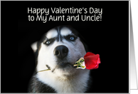 Happy Valentine’s Day Customizable Husky and Red Rose for Aunt & Uncle card