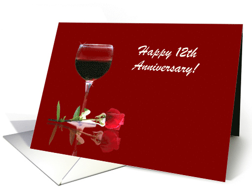 Red Wine & Rose Customizable Happy 12th Anniversary card (1348418)