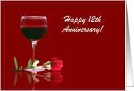 Red Wine & Rose Customizable Happy 12th Anniversary card