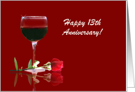 Red Wine & Rose Customizable Happy 13th Anniversary card