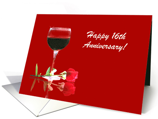 Red Wine & Rose Customizable Happy 16th Anniversary card (1349662)