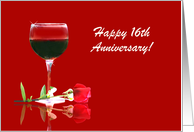 Red Wine & Rose Customizable Happy 16th Anniversary card