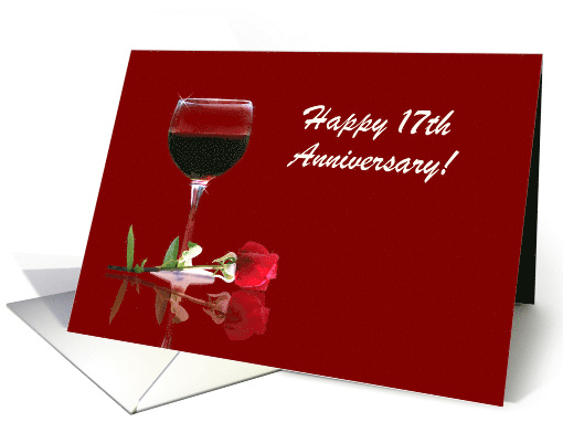 Red Wine & Rose Customizable Happy 17th Anniversary card (1349668)