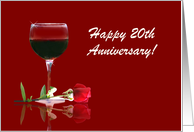 Red Wine & Rose Customizable Happy 20th Anniversary card