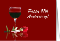 Red Wine & Rose Customizable Happy 27th Anniversary card