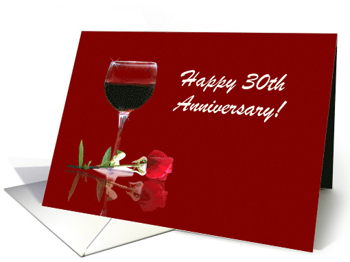 Red Wine & Rose Customizable Happy 30th Anniversary card (1349696)