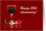 Red Wine & Rose Customizable Happy 30th Anniversary card