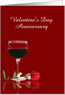 Happy Anniversary on Valentine’s Day Red Rose and Wine card