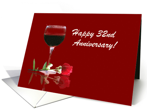 Red Wine & Rose Customizable Happy 32nd Anniversary card (1350038)