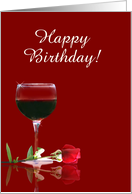 Happy Birthday Friend Red Wine and Red Rose Card