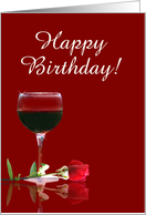 Happy Birthday Red Wine and Red Rose Customizable card