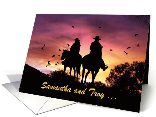 Western Cowboy and Cowgirl Customizable Engagment Announcement card