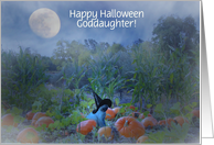 Halloween Witch Cat in Pumpkin Patch Goddaughter Customizeable card