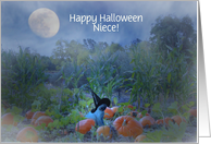 Cat and Witch Hat in Pumpkin Patch Niece Customizeable card