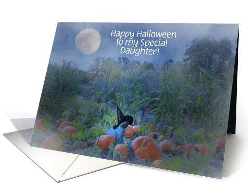 Cat and Witch Hat in Pumpkin Patch Daughter Customizeable card