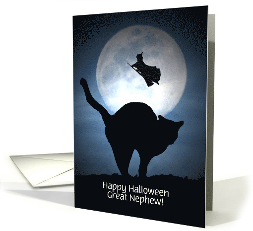 Black Cat and Witch Halloween Fun for Grand Nephew Customizeable card