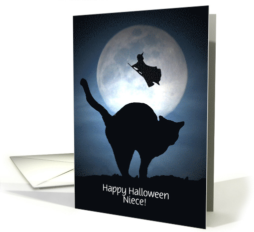 Black Cat and Witch Halloween Fun for Niece Customizeable card
