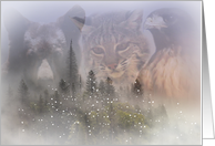 Peace on Earth Bear, Bobcat and Hawk Christmas Card