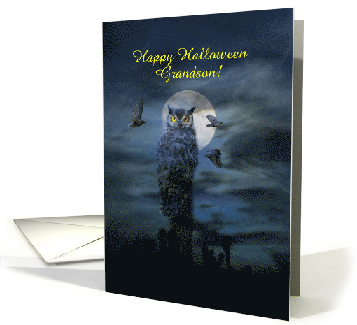 Halloween Grandson Owl in the Moonlight Customizable card (1385764)