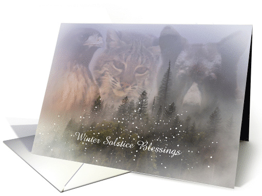 Winter Solstice Bear, Bobcat and Hawk Customizeable card (1385770)