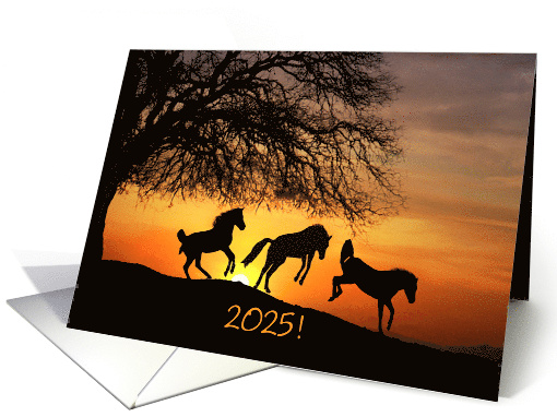 Happy New Year Horse's Jumping for Joy Customizable Year card