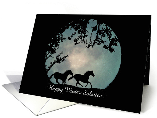 Winter Solstice Two Horses Running with a Blue Moon card (1386038)