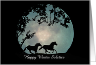 Winter Solstice Two Horses Running with a Blue Moon card