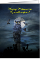 Halloween Granddaughter Owl in the Moonlight Customizable card