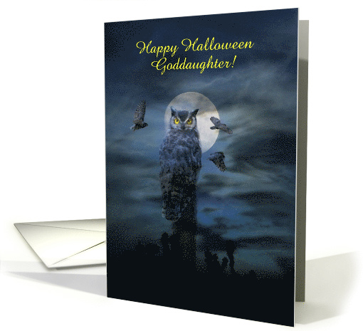 Halloween Goddaughter Owl in the Moonlight Customizable card (1386396)