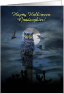 Halloween Goddaughter Owl in the Moonlight Customizable card