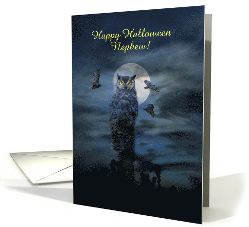 Halloween Nephew Owl in the Moonlight Customizable card (1386408)
