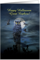 Halloween Great Nephew Owl in the Moonlight Customizable card