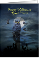 Halloween Great Niece Owl in the Moonlight Customizable card