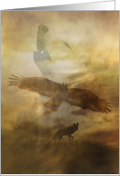 Southwestern Wolf Hawk Coyote Spiritual Blank card
