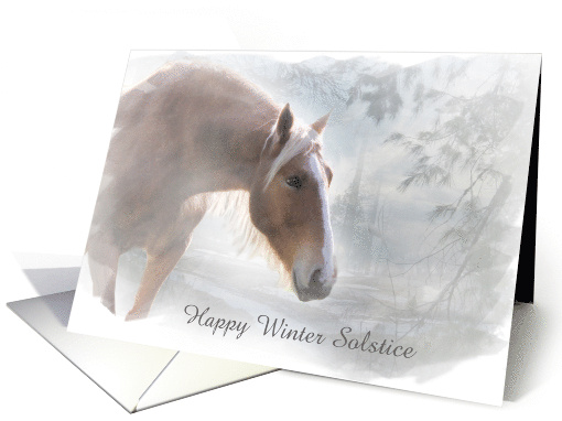 Winter Solstice Blessings Horse in the Snow Customizable card